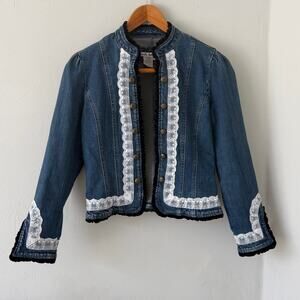 AMI Denim Jacket, size PM, Lace and Velvet Trim